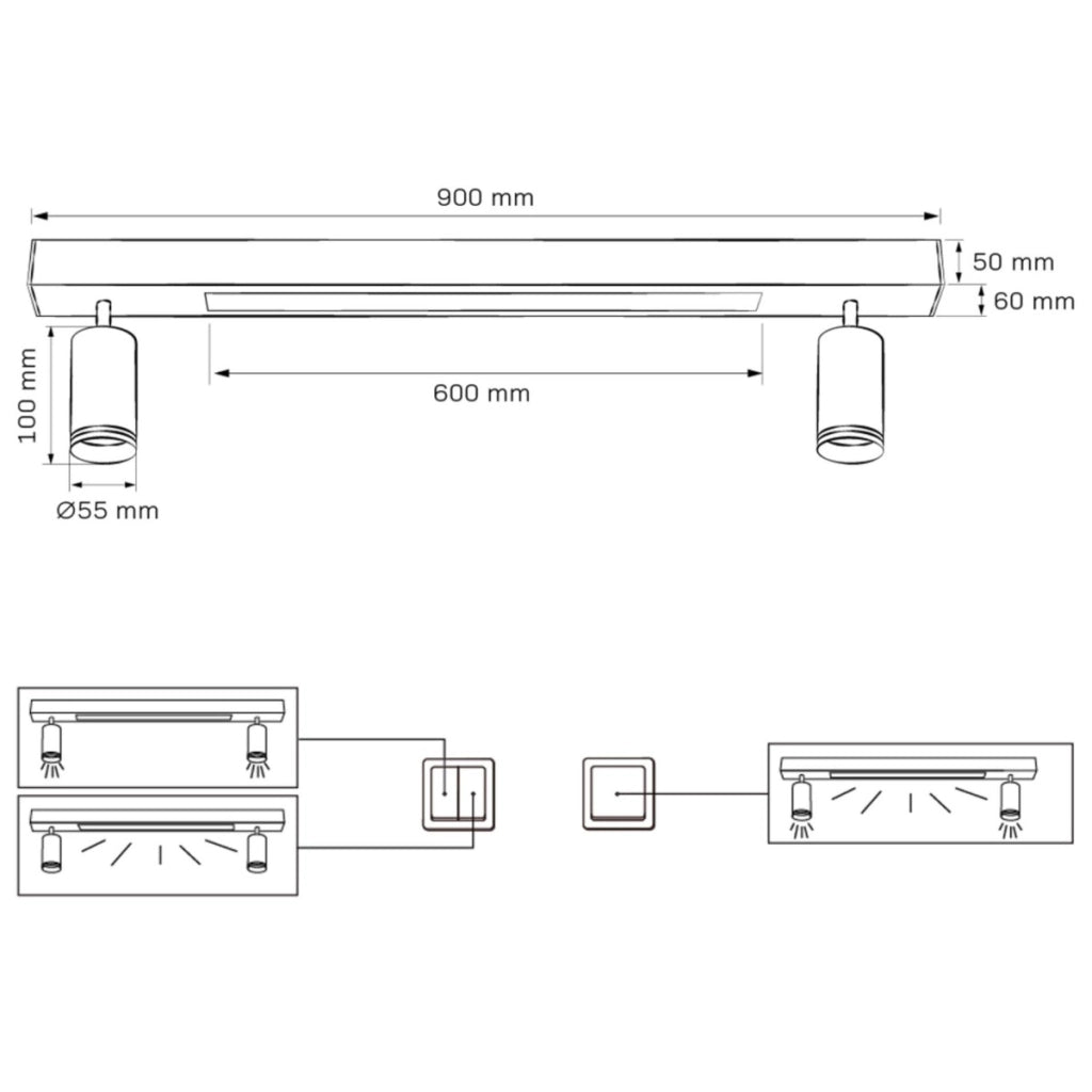Faretto soffitto doppio nero PARIS LED 24W +2xGU10