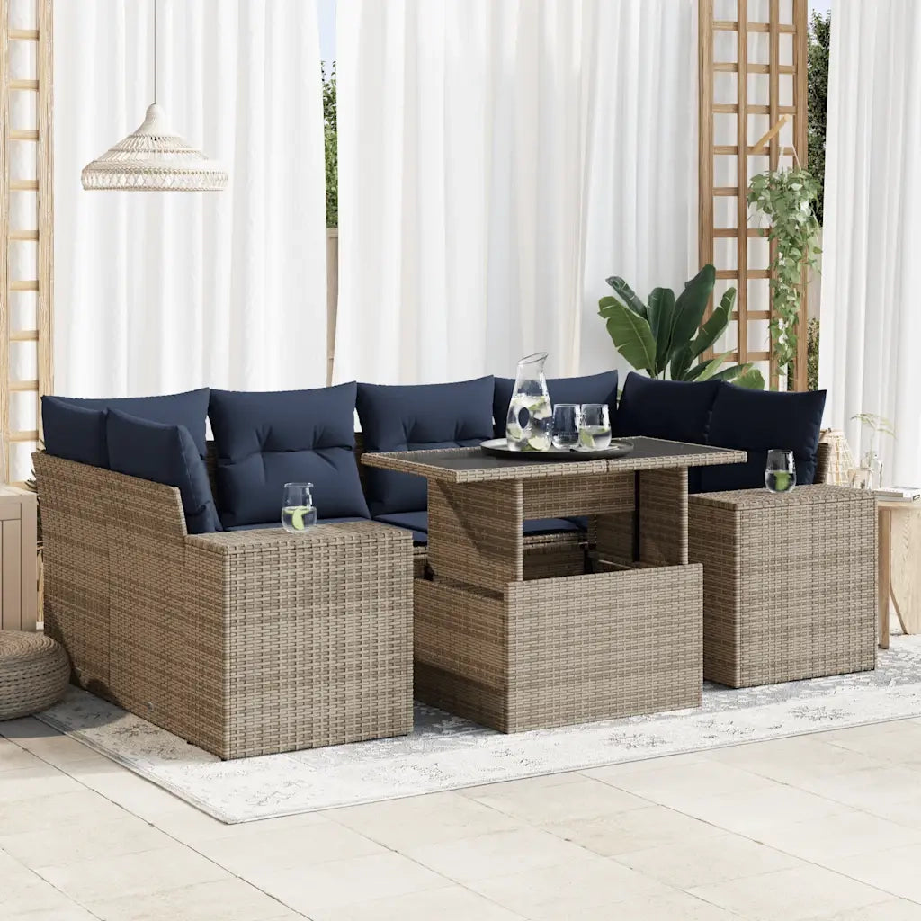 Set Divani da Giardino 7pz con Cuscini Grigio Polyrattan Acacia 3326752