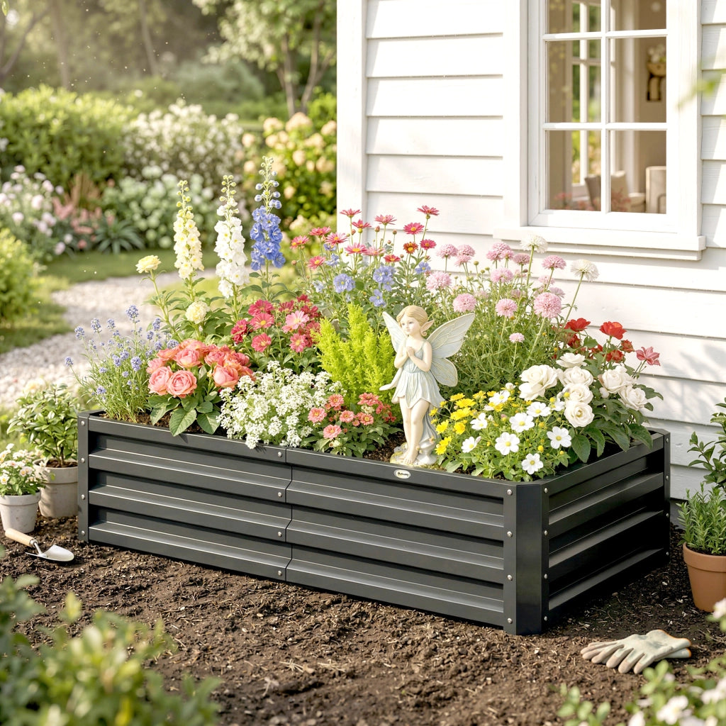Fioriera rialzata rettangolare da giardino ¨C Xylo ¨C acciaio ondulato grigio 120x60x30,5 cm