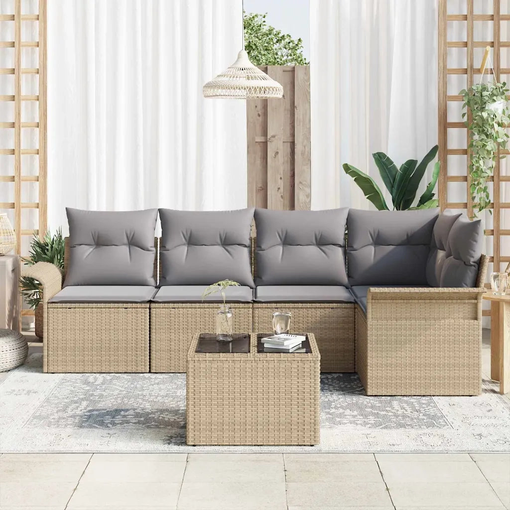 Set Divano da Giardino con cuscino 6 pcs Beige polyrattan