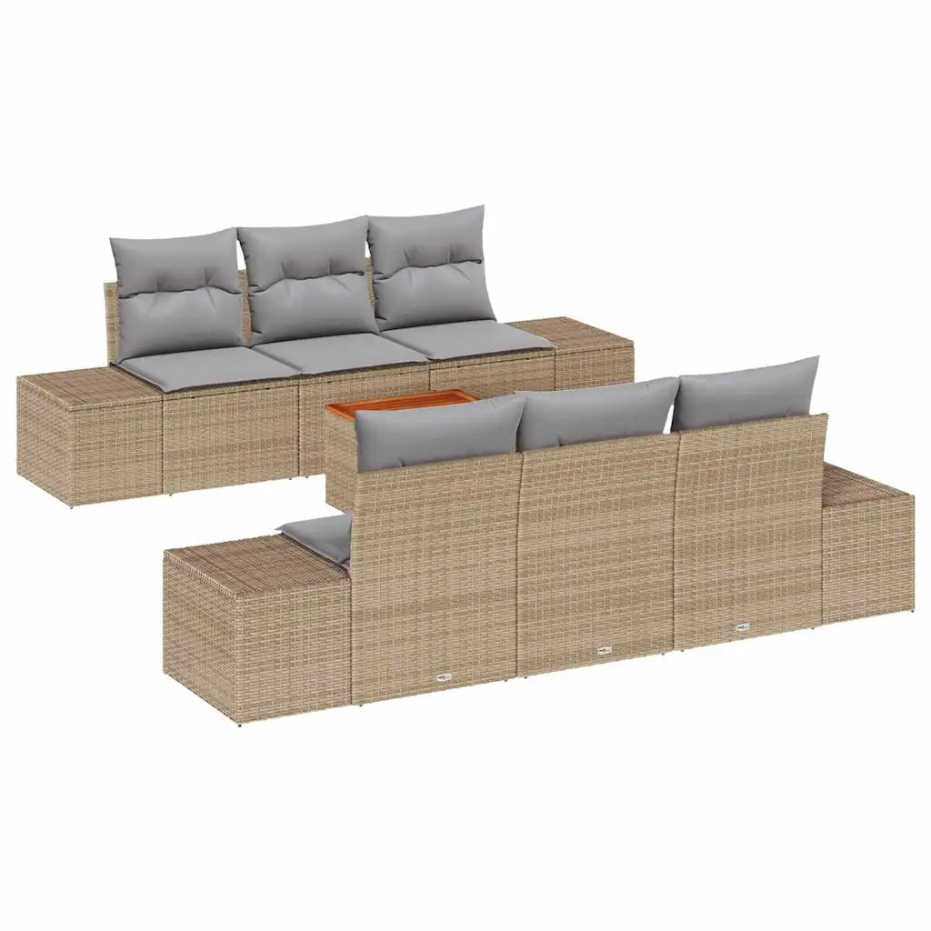 Set Divano da Giardino con cuscino 7 pcs Beige polyrattan