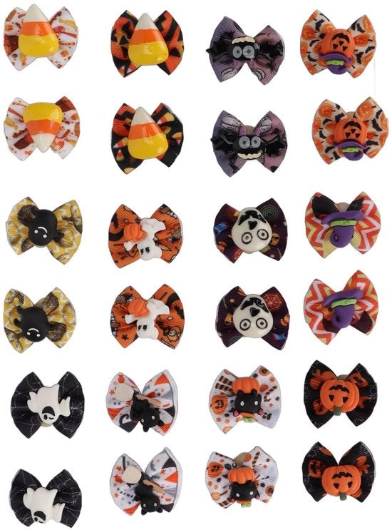 Accessori per capelli per cani Halloween 24 pezzi - Strisce per capelli per cani piccoli - Strisce per capelli per cuccioli - Accessori per capelli per gatti - Elastici per capelli
