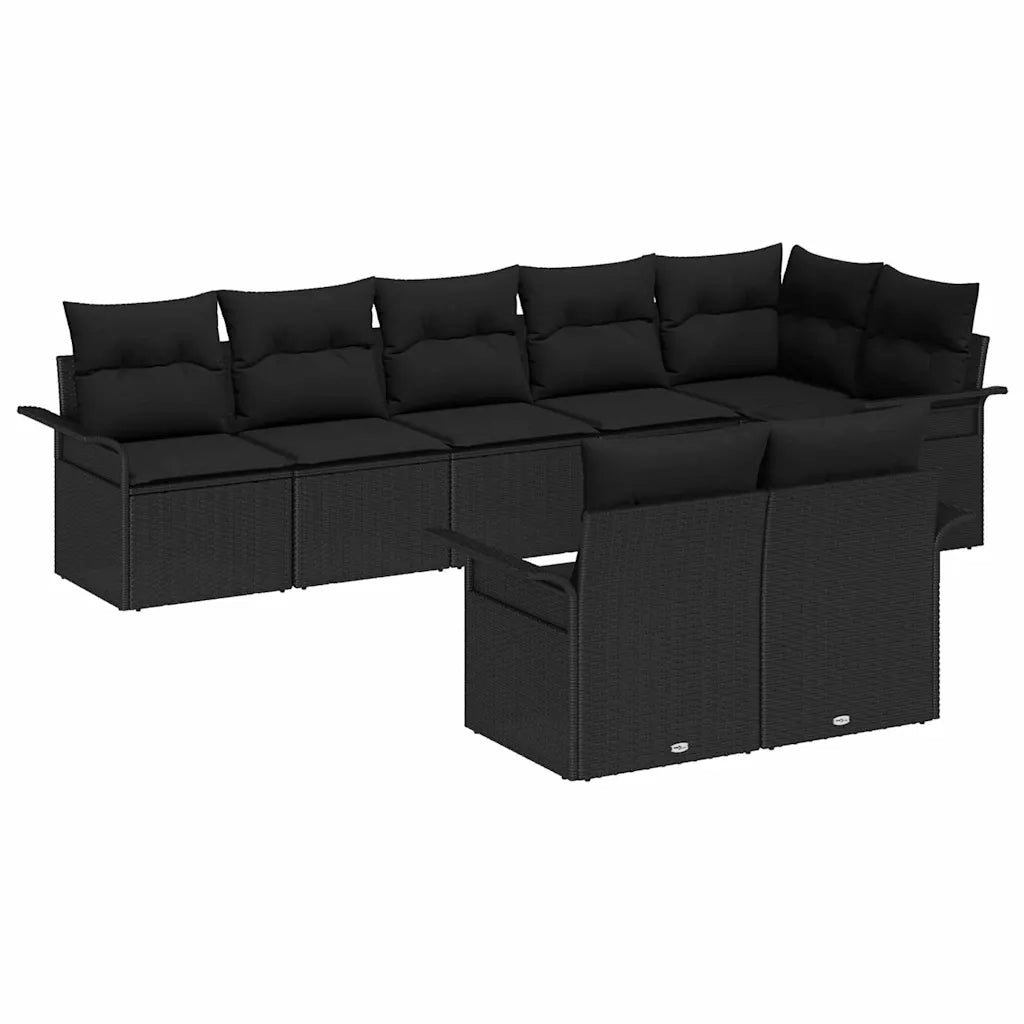 Set Divano da Giardino con cuscino 8 pcs Nero polyrattan