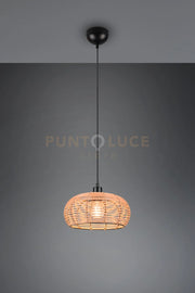 INGA SOSPENSIONE RETICOLO RATTAN NATURALE E MONTATURA NERA D. 30CM 1 LUCE ATTACCO E27