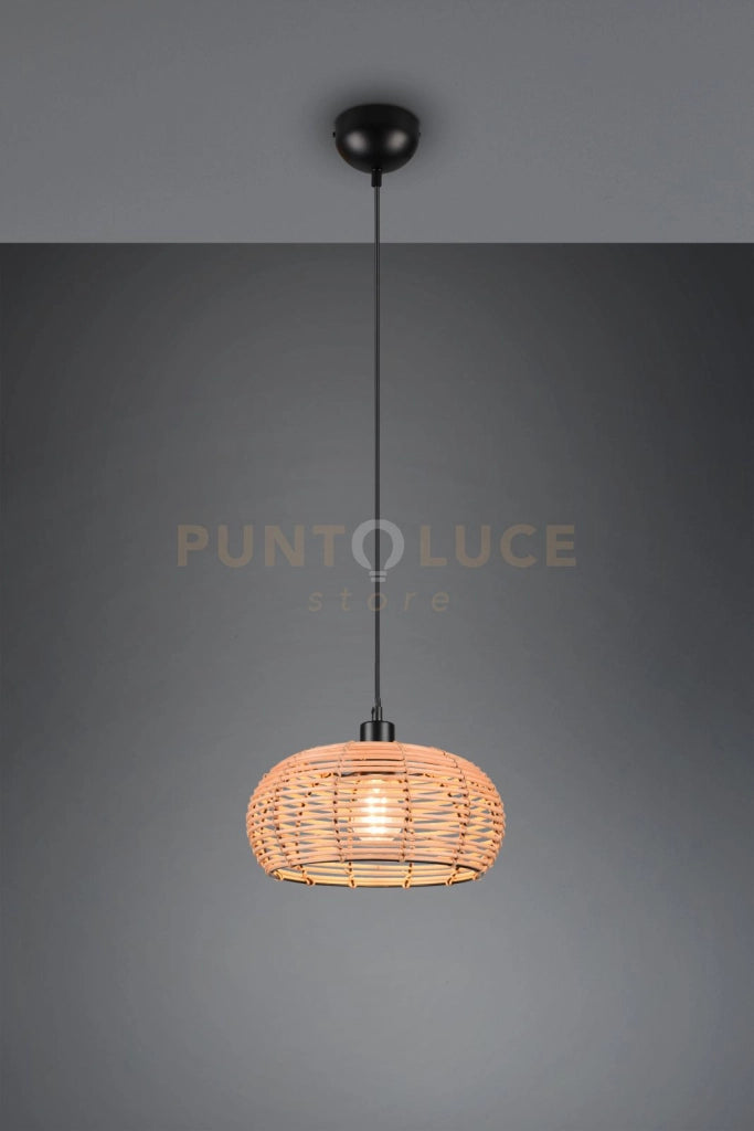 INGA SOSPENSIONE RETICOLO RATTAN NATURALE E MONTATURA NERA D. 30CM 1 LUCE ATTACCO E27