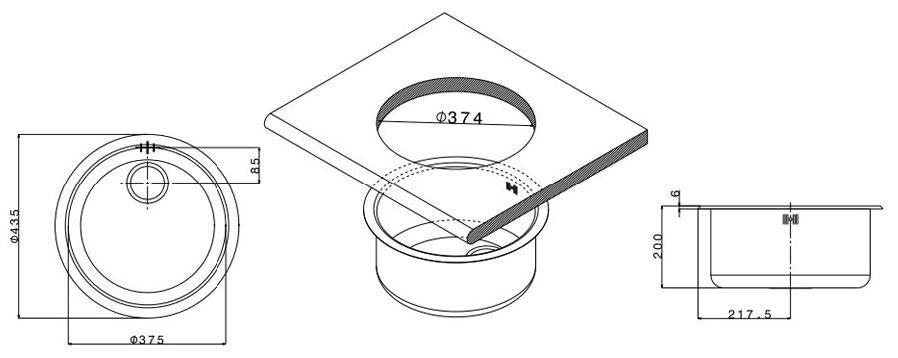 Lavello circolare incasso in acciaio inox D 43.5  - Cromo