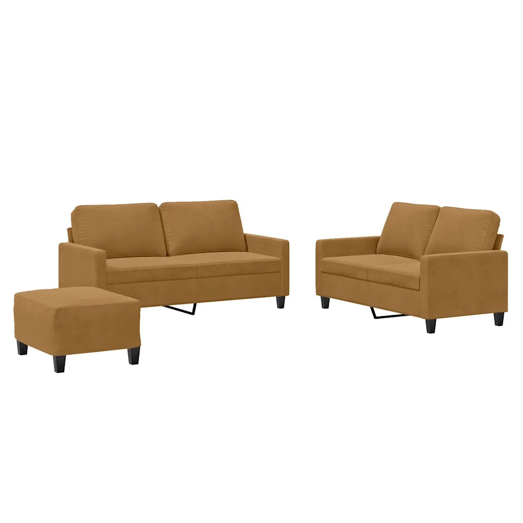 Set di Divani 3 pz con Cuscini Marrone in Velluto