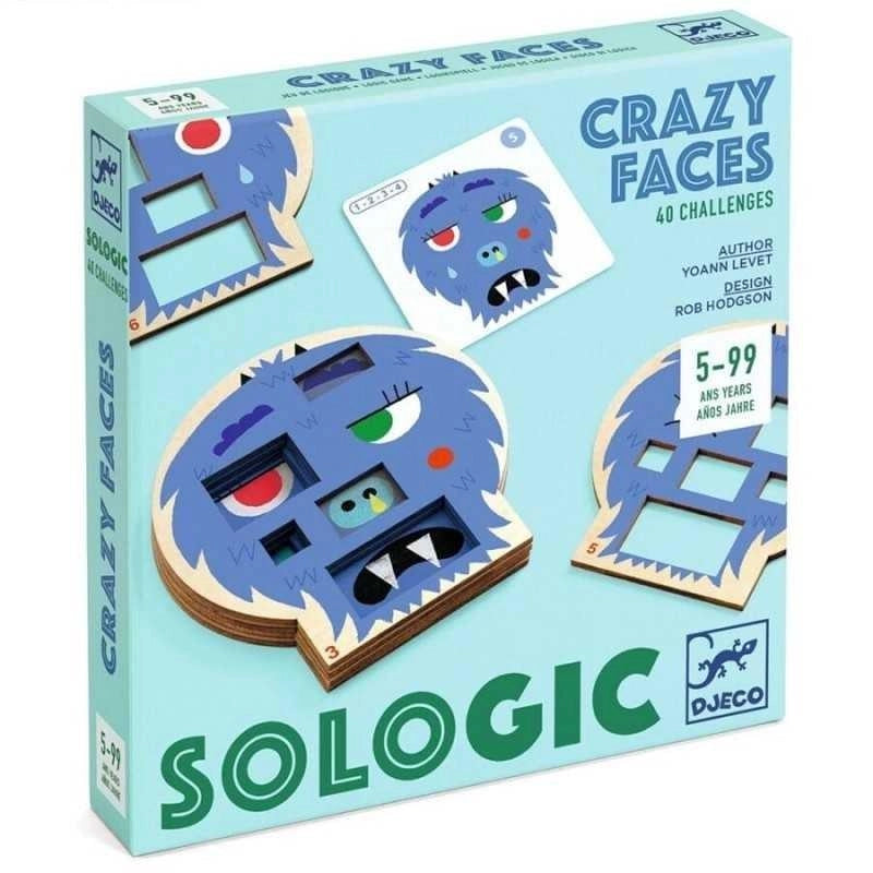 Carte Sologic Crazy Faces 40 sfide,Djeco,Eta 5-99 anni