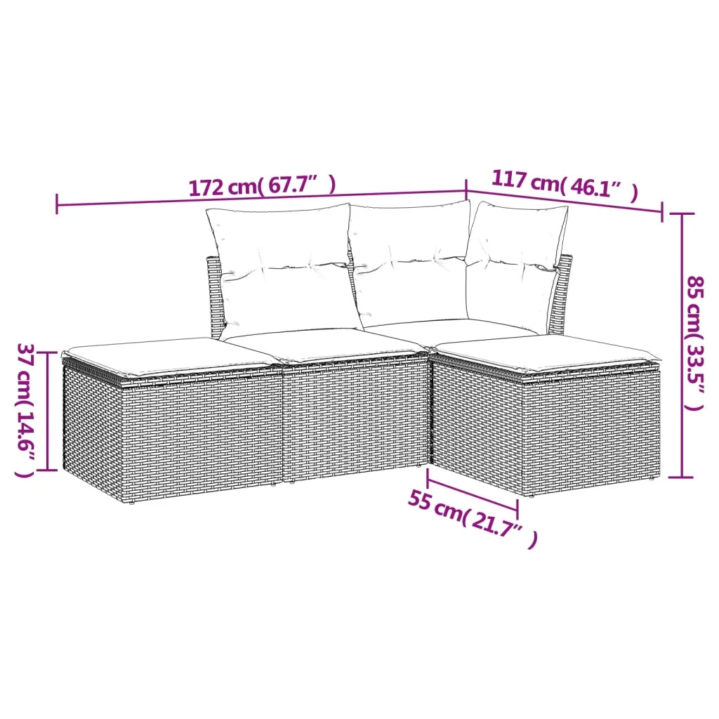 Set Divani da Giardino 4 pz con Cuscini Nero in Polyrattan 3217475
