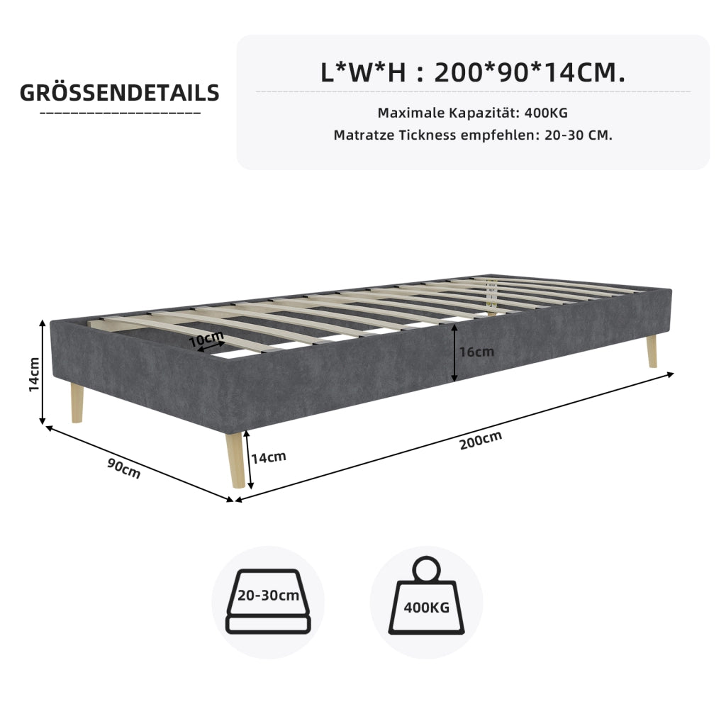 Letto imbottito - Xylo - 90x200 cm - Grigio velluto