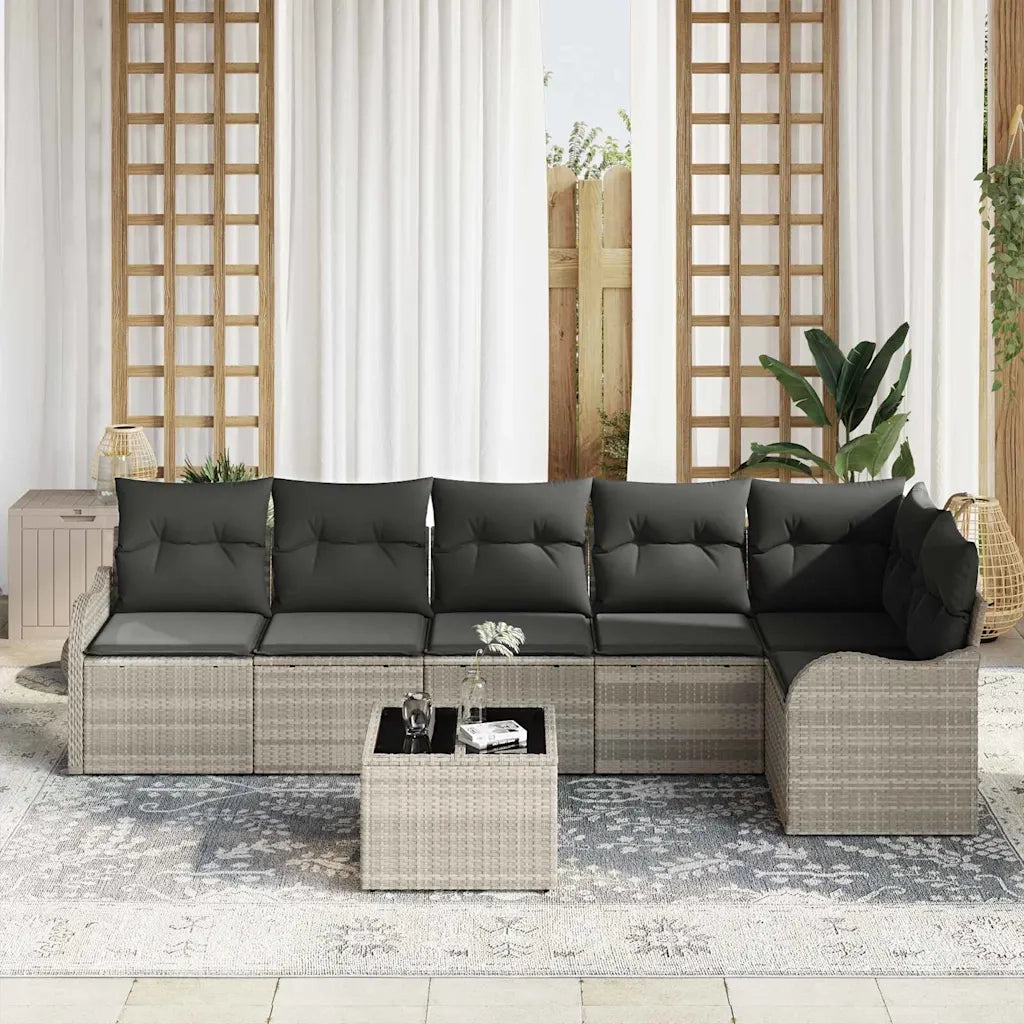 Set Divano da Giardino Grigio chiaro polyrattan