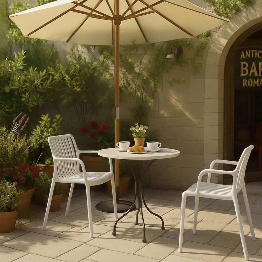 Sedia Iside da esterno in plastica bianca comfort premium con braccioli