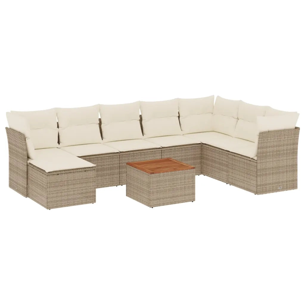 Set Divano da Giardino 9 pz con Cuscini Beige in Polyrattan