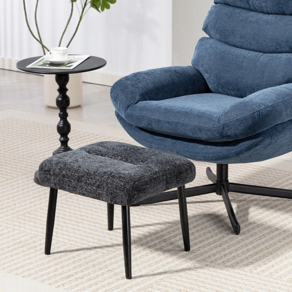 Pouf imbottito con cuscino ¨C Minimal ¨C 45x41x38 cm, tessuto chenille, grigio scuro