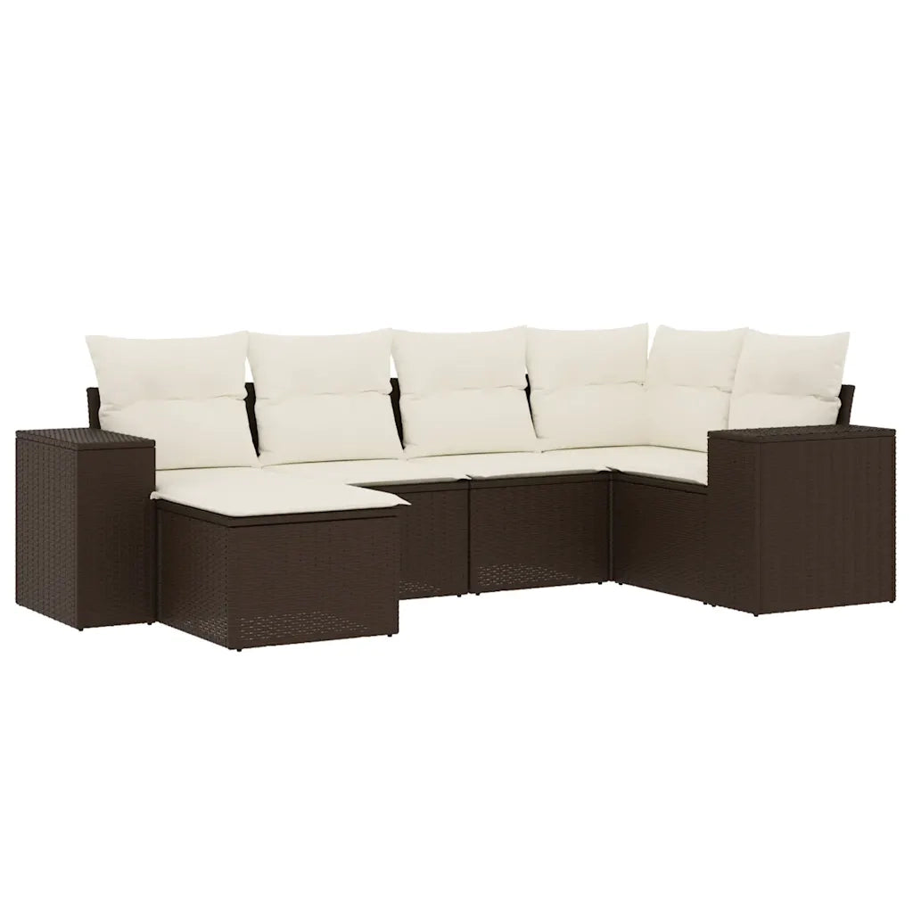 Set Divano da Giardino 6 pz con Cuscini Marrone in Polyrattan 3222862