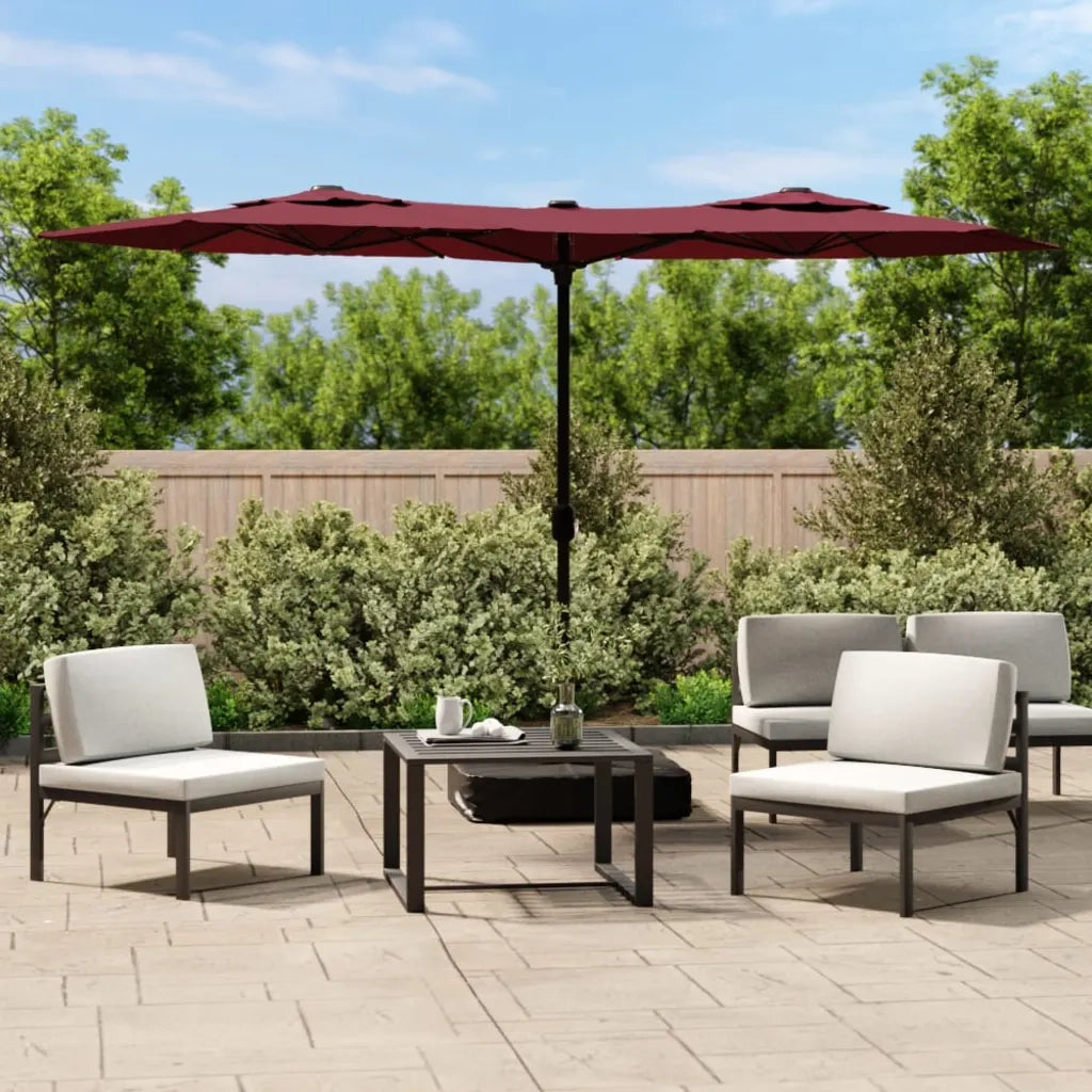 Ombrellone a Doppia Testa con LED-Ombrello da giardino Rosso Bordeaux 316x145 cm