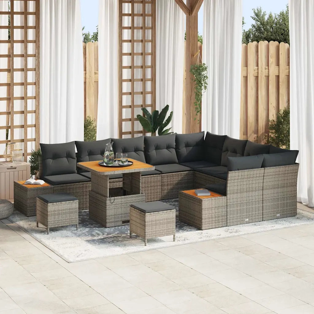 Set Divano da Giardino con cuscino 12 pcs Grigio Poly Rattan 3364903