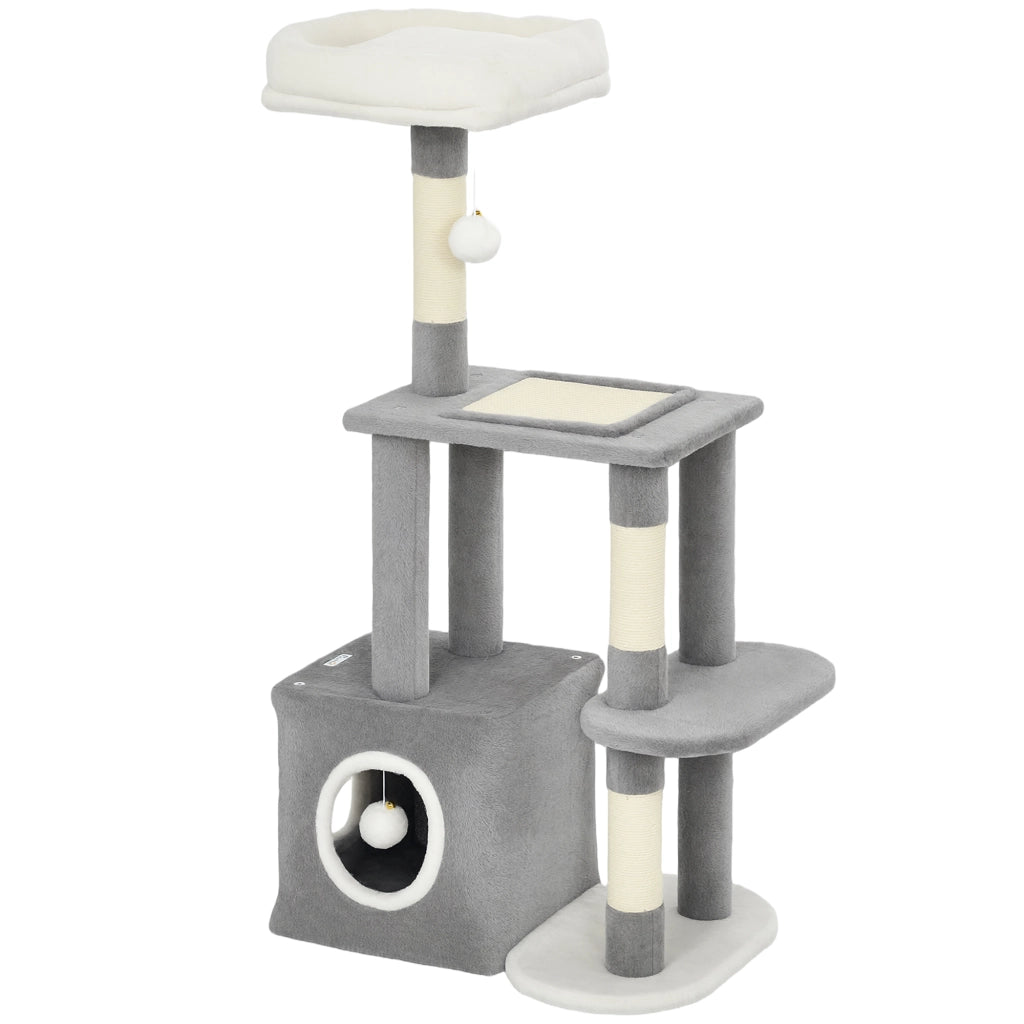 Torre per Gatti con Piattaforma e Tana ¨C Minimal ¨C Grigio 55x40x107 cm