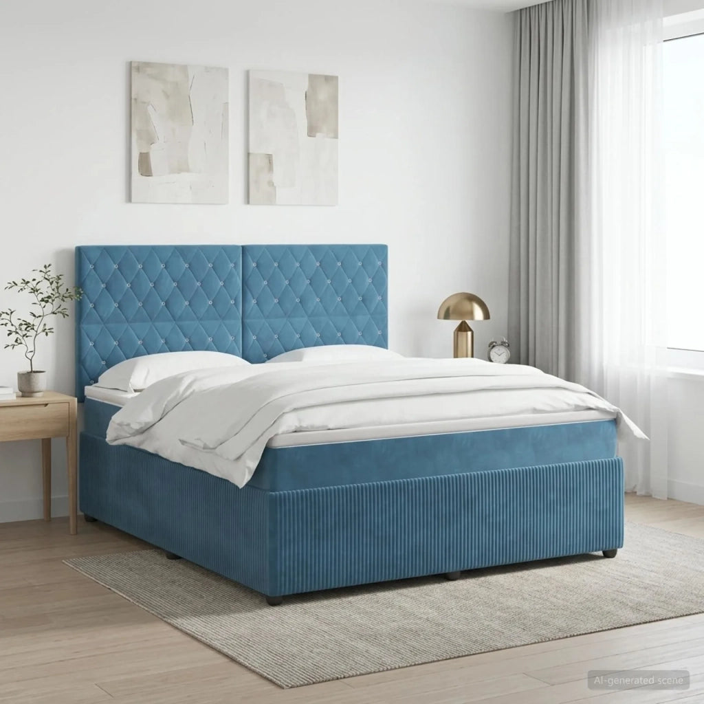 Letto box spring con materasso Blu 140 x 190 cm Velluto 3454599