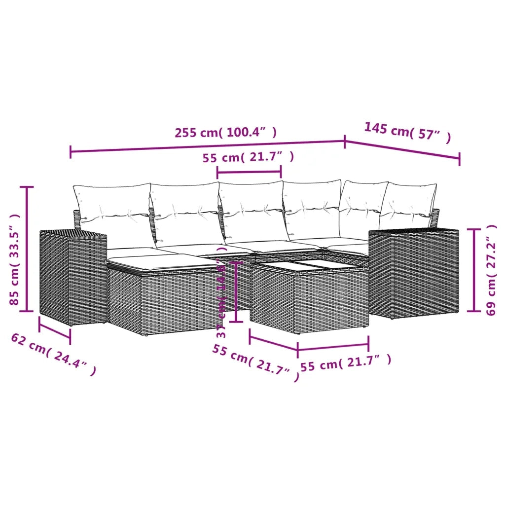 Set Divani da Giardino con Cuscini 7pz Nero Polyrattan 3255202
