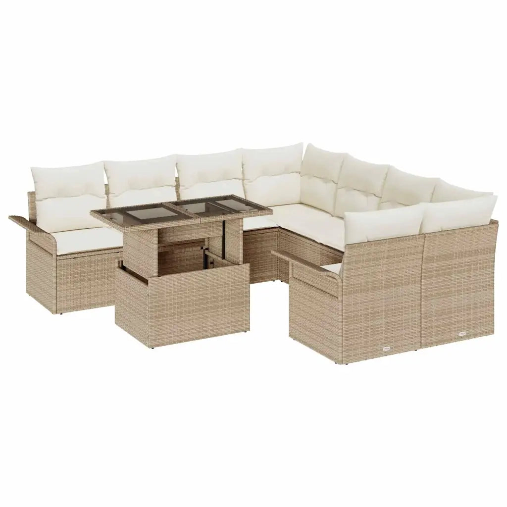 Set Divano da Giardino 9 pcs Beige Rattan in Polipropilene 3356994