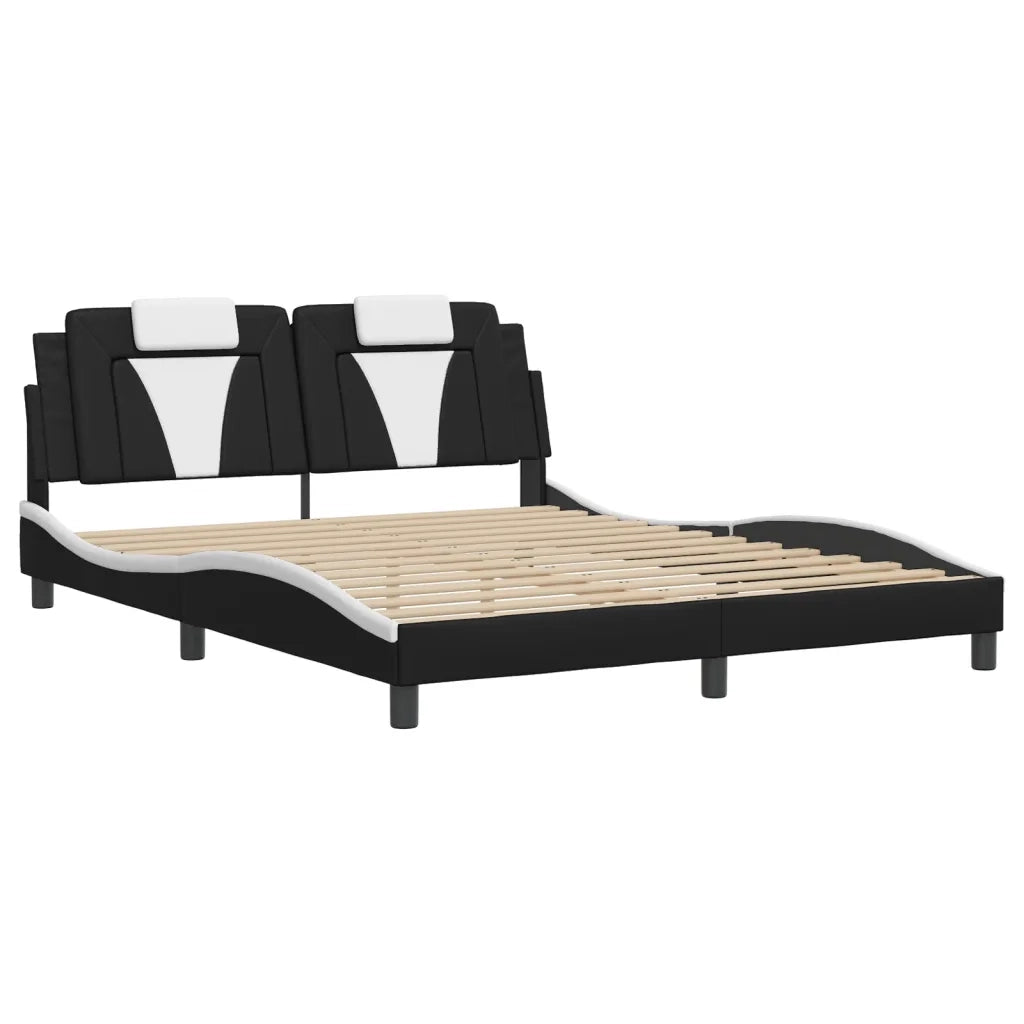 Letto matrimoniale | Letto per adulti | Giroletto Viana con LED senza Materasso Nero e Bianco 160x200 cm