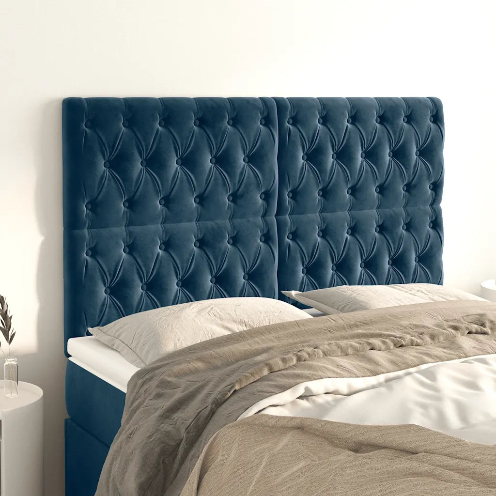 Testiera-Testata-Testiera Decorativa Blu Scuro 144x7x118/128 cm Velluto