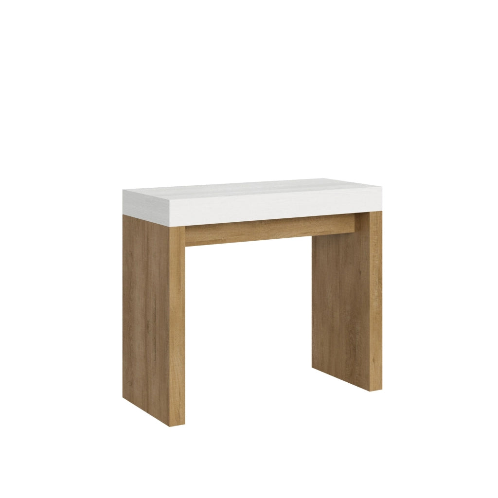 Consolle Allungabile 90-300x40x77 cm in Nobilitato Bianco e Marrone