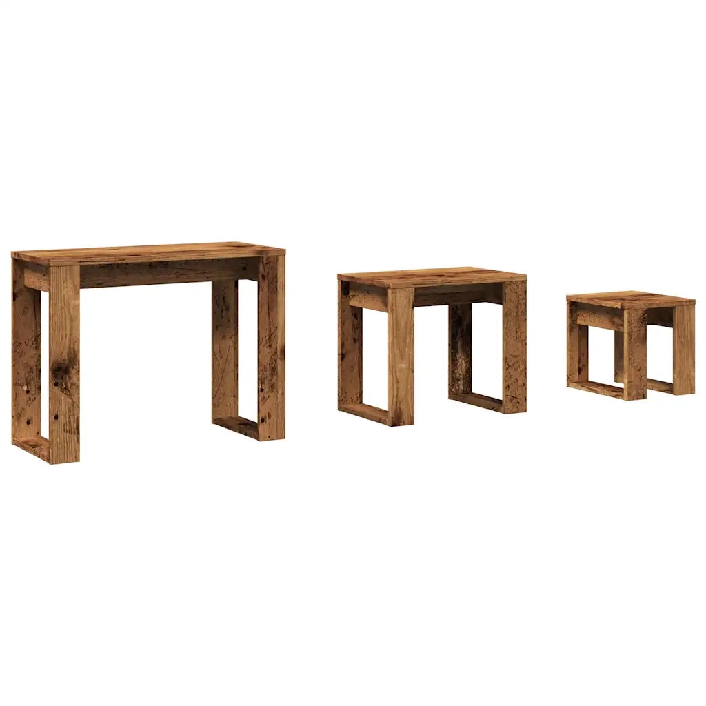 Nido di Tavoli 3 pz Legno Antico in Legno Multistrato