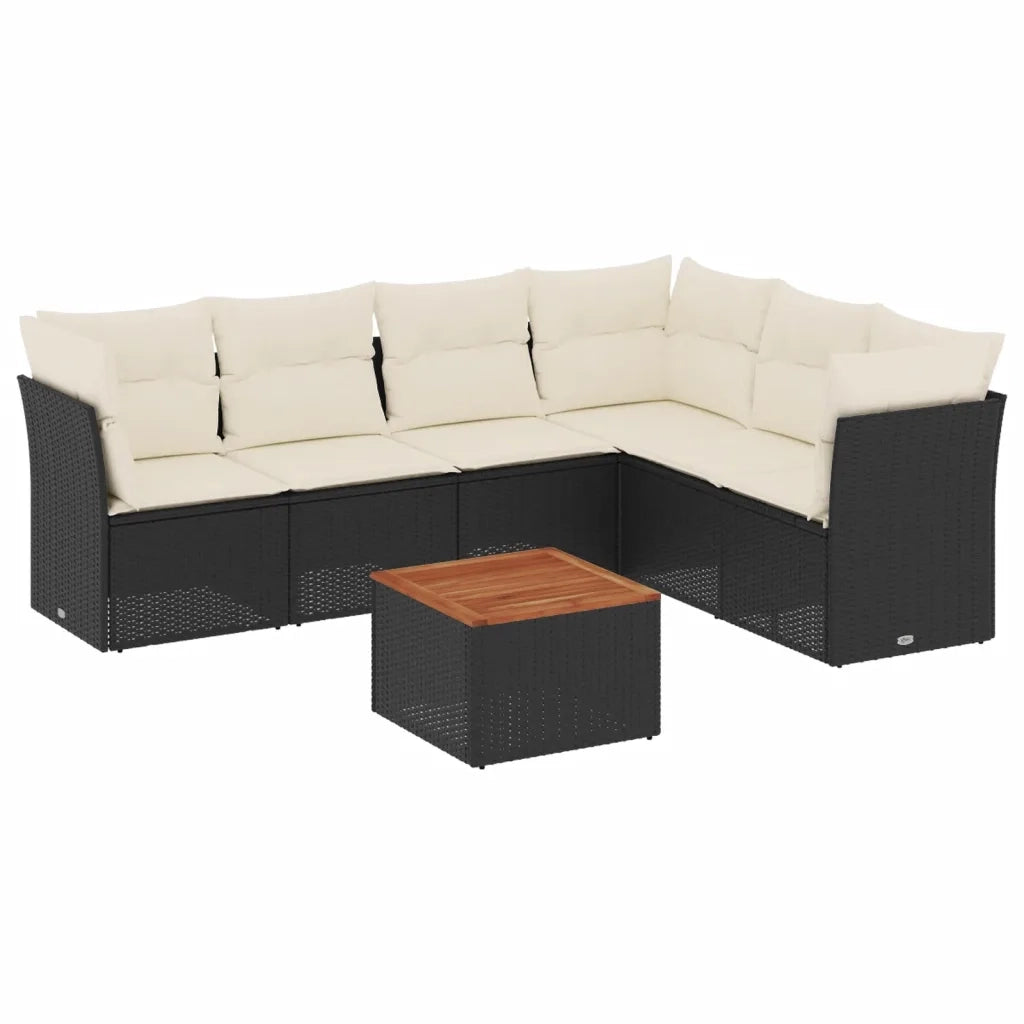 Set Divani da Giardino con Cuscini 7pz Nero Polyrattan