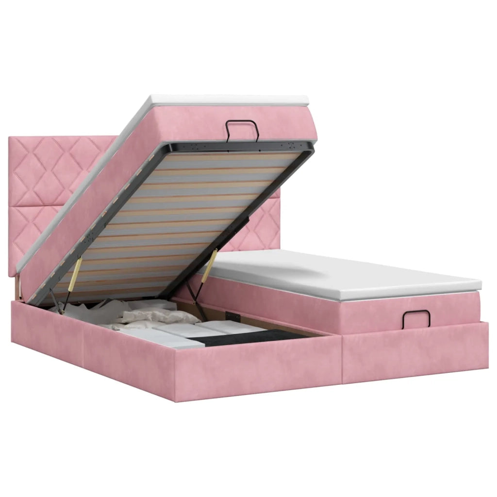 Letto ottomano con materasso con testiera 2 pz Rosa Velluto 3457937