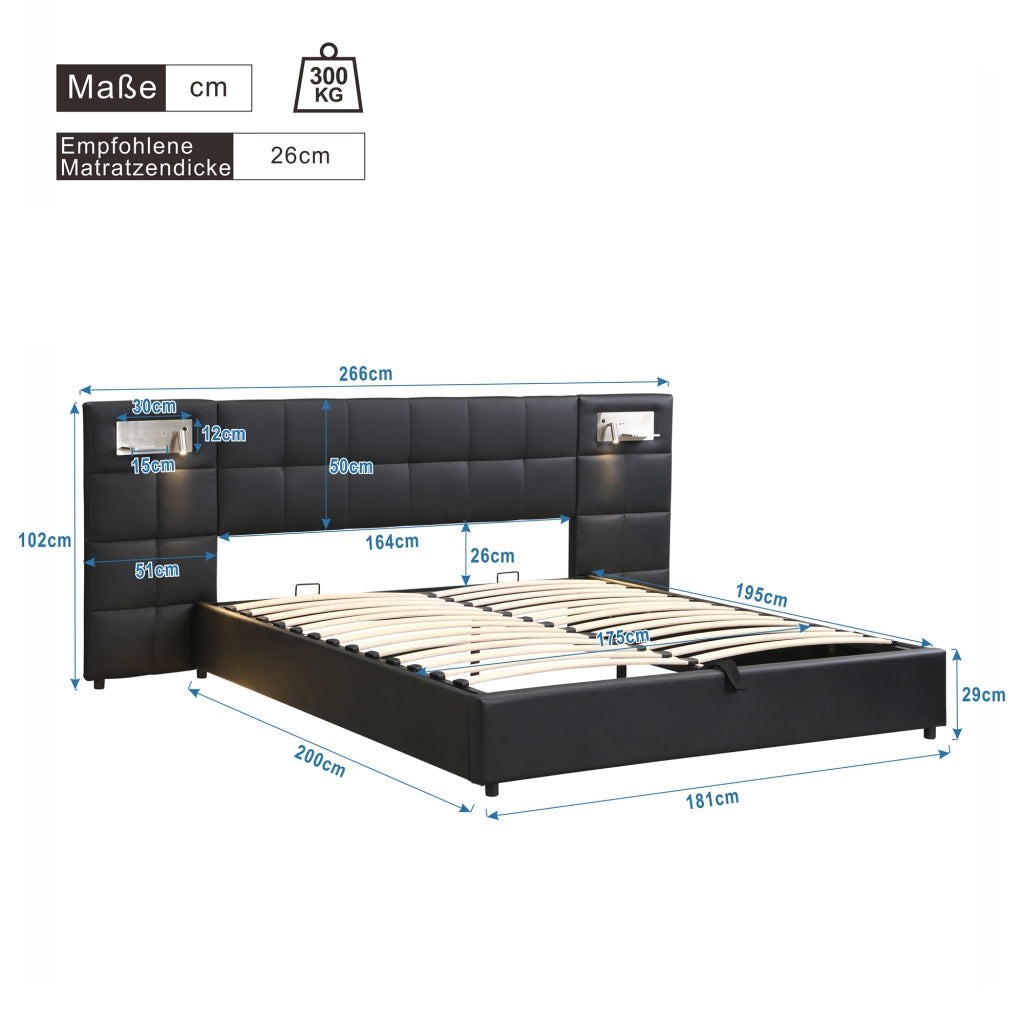 letto imbottito pu nero 180 x 200 cm