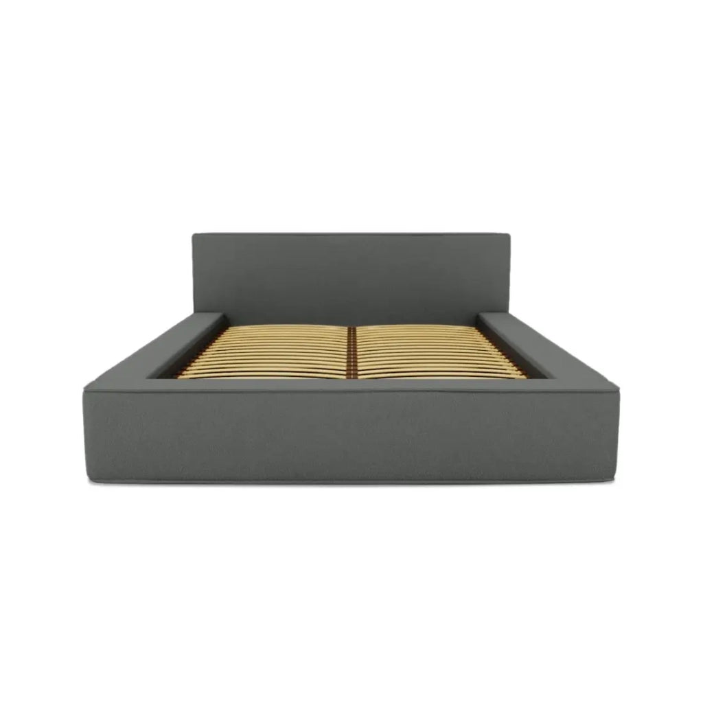 Letto contenitore VELORA – Ardesia bouclé – 160x200 cm – Tessuto velluto morbido – Rete sollevabile – Spazio di stoccaggio integrato