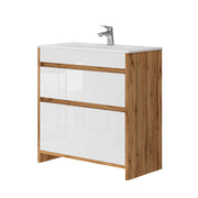 Mobiletto per lavabo Detmold Rovere dorato 2 parti, mobile base 80 cm Vicco