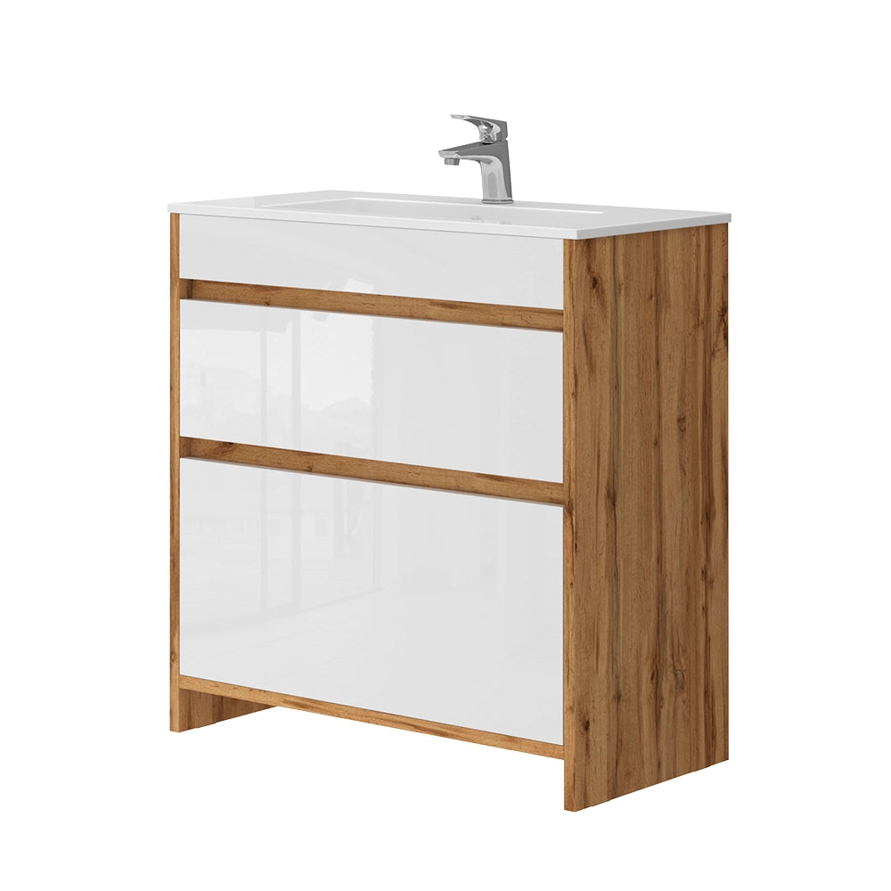 Mobiletto per lavabo Detmold Rovere dorato 2 parti, mobile base 80 cm Vicco