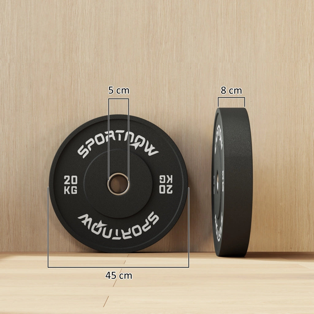 Set 2 Dischi Pesi da 20kg in Gomma con Foro da 2"/5 cm per Manubri e Bilancieri Nero