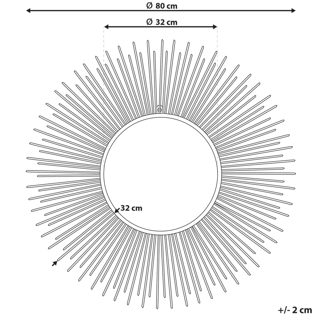 Specchio da parete a forma di sole argentato rotondo da 80 cm a forma di sole