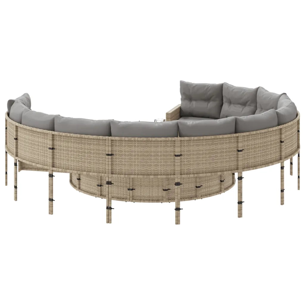 Divano da Giardino con Cuscini Circolare Beige in Polyrattan 3318533