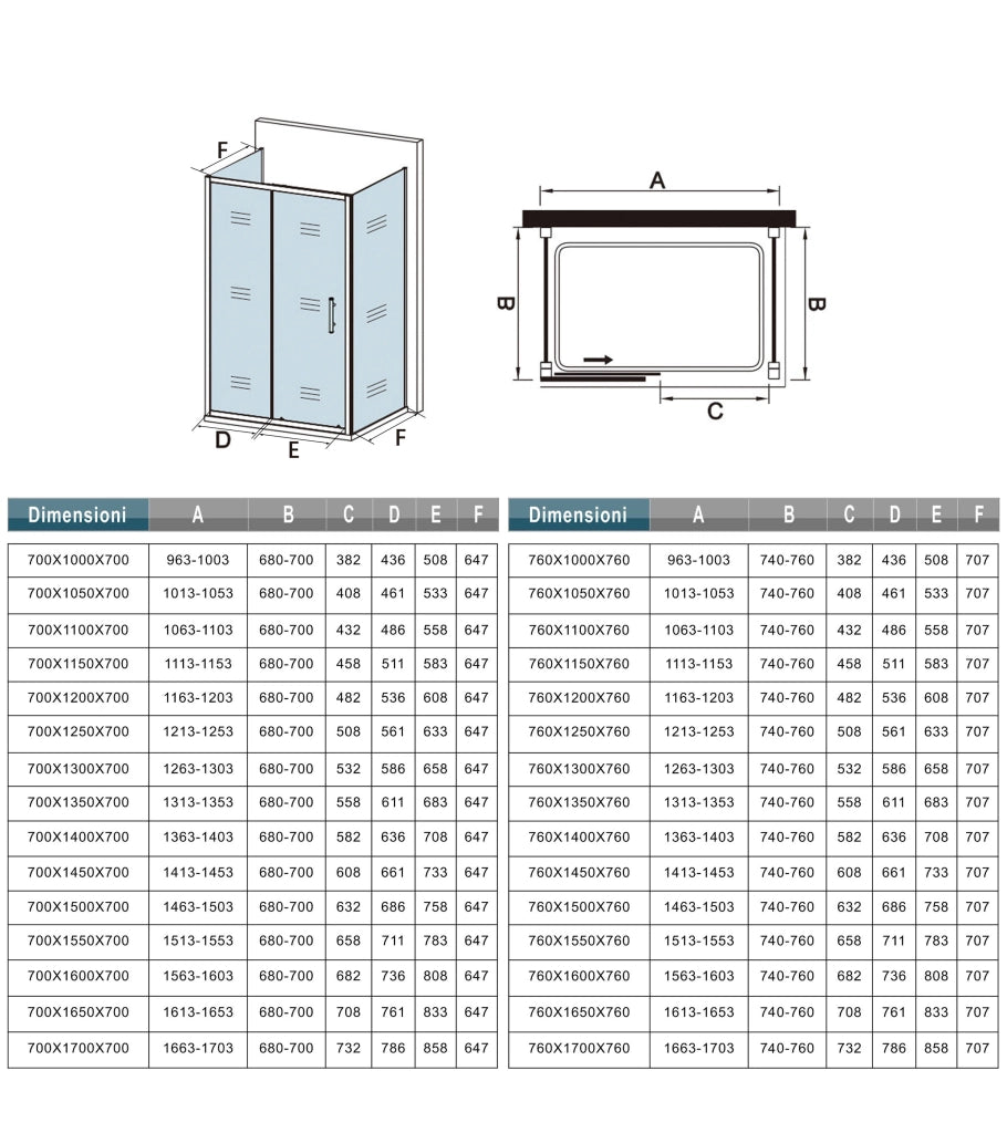 185 cm Box Doccia a Tre Lati Porta Scorrevole con Doppia Parete Fissa Vetro Temperato 5 mm Trasparente Telaio Cromato Lucido 76x110x76 cm