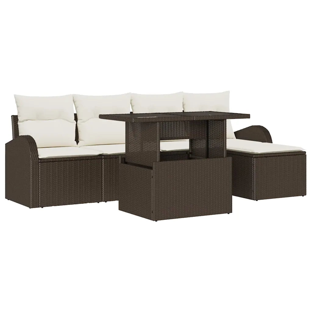 Set Divano da Giardino con cuscino 6 pcs Marrone polyrattan