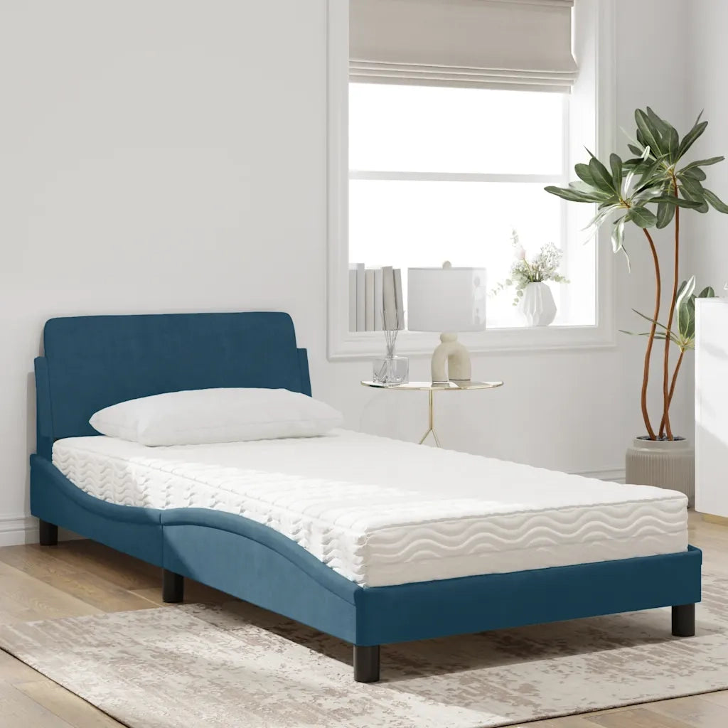 Letto con Materasso-Struttura Letto con Materasso Dover Blu 100x200 cm in Velluto