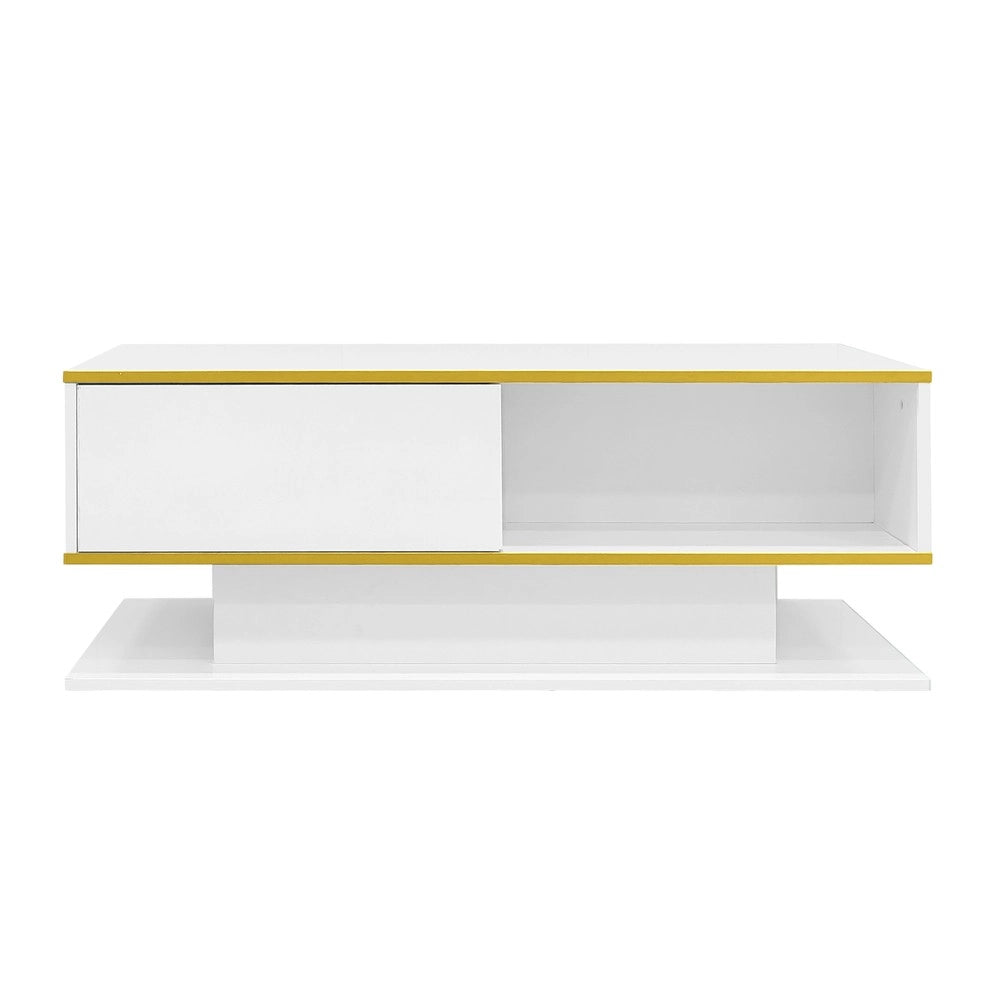 Tavolino da Caff¨¨ LED con Cassetti ¨C MINIMAL ¨C Lucido Oro, USB, 100 cm