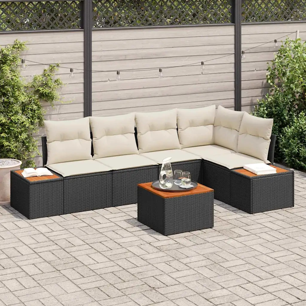 Set Divano da Giardino 6 pcs Nero e crema Poly Rattan