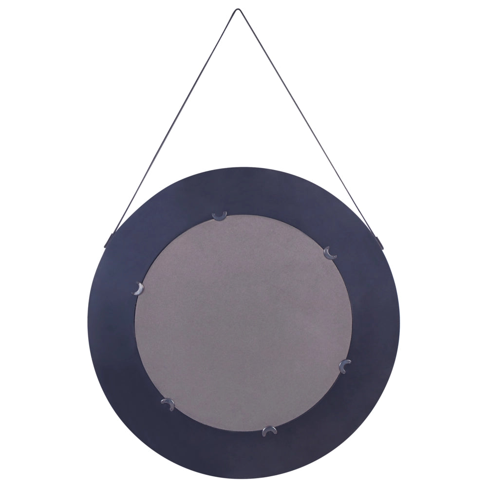 Specchio da parete con cinghia e struttura di forma rotonda in rattan metallo nero ø 70 cm soggiorno camera da letto ingresso