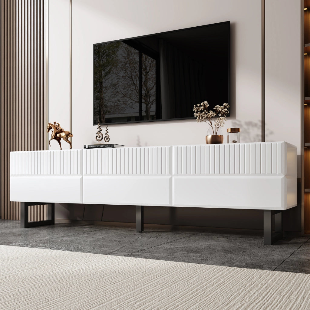 Cassettiera per TV nera e bianca in MDF e truciolare; lunghezza 170 cm