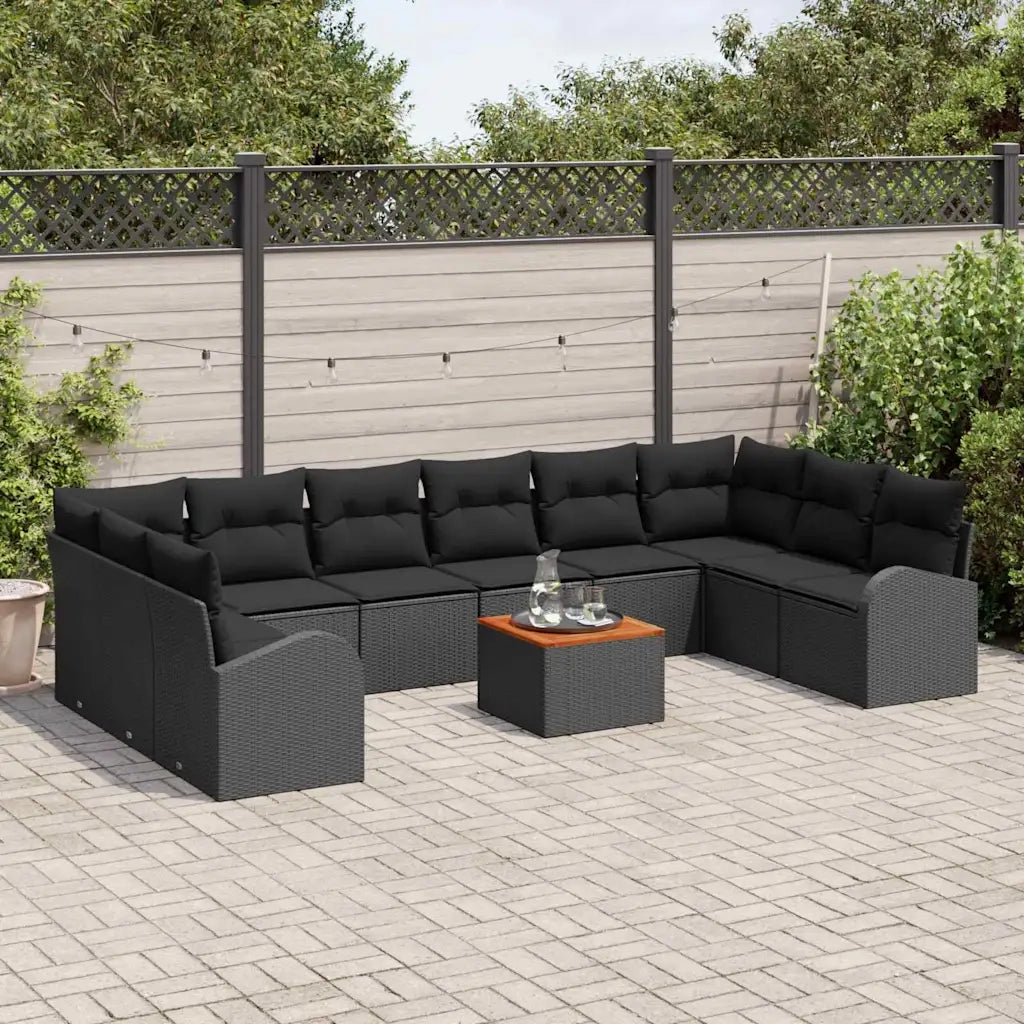 Set Divano da Giardino con archiviazione 11 pcs Nero polyrattan