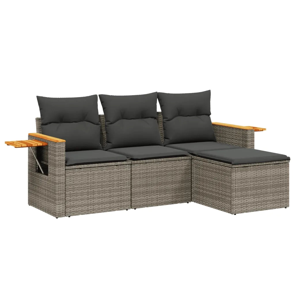 Set Divani da Giardino 4 pz | Set Salotto da Giardino con Cuscini in Polyrattan Grigio