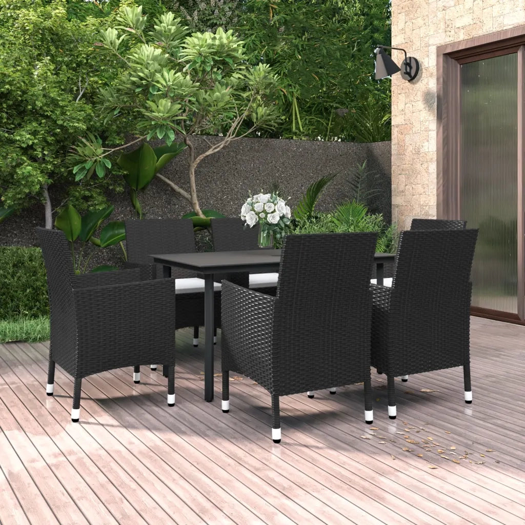 Set da Pranzo da Giardino 7 pz con Cuscini Polyrattan e Vetro 3099682