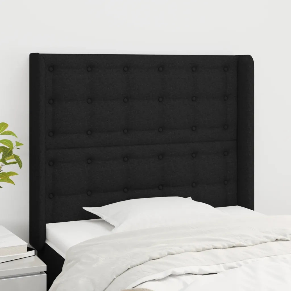 Testiera | Testata ad Orecchio Nera 93x16x118/128 cm in Tessuto