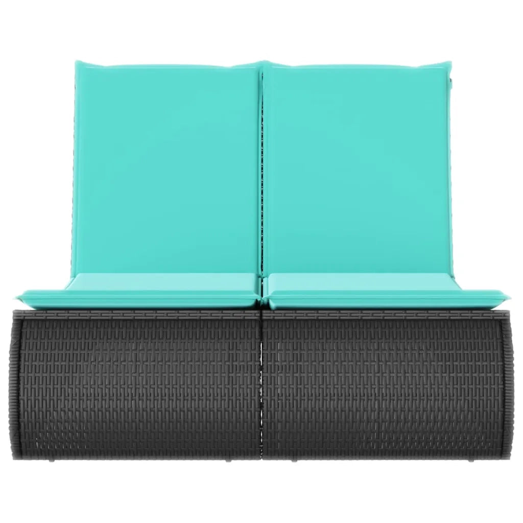 Lettino Prendisole Doppio con Cuscini Nero in Polyrattan 368098